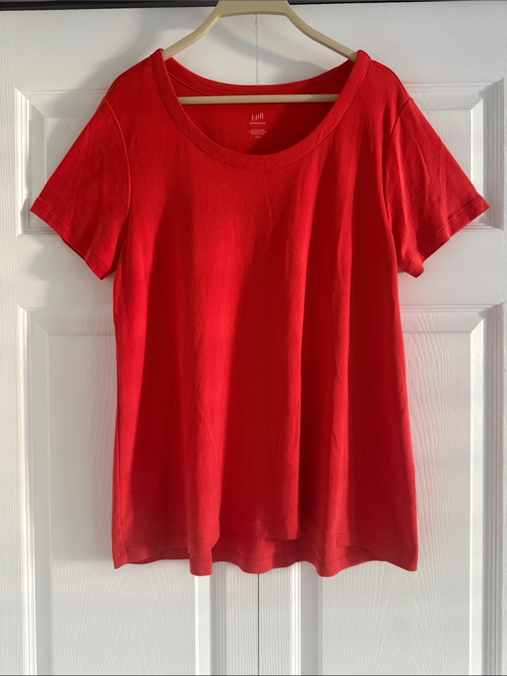 J. Jill Perfect Pima Elliptical Tee in Orange - Size Large Petite
